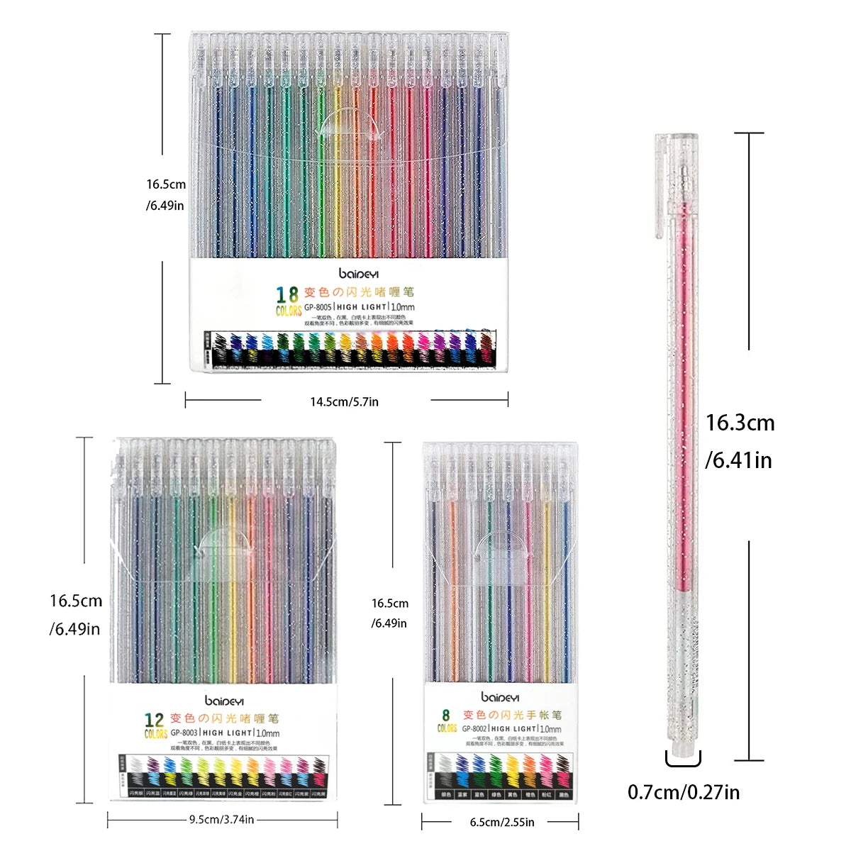 8/12/18 Color Glitter Gel Pen 1.0Mm Metal Glitter Color Ballpoint Pen Paper Cardstock Diary Drawing Marking Coloring DIY Art