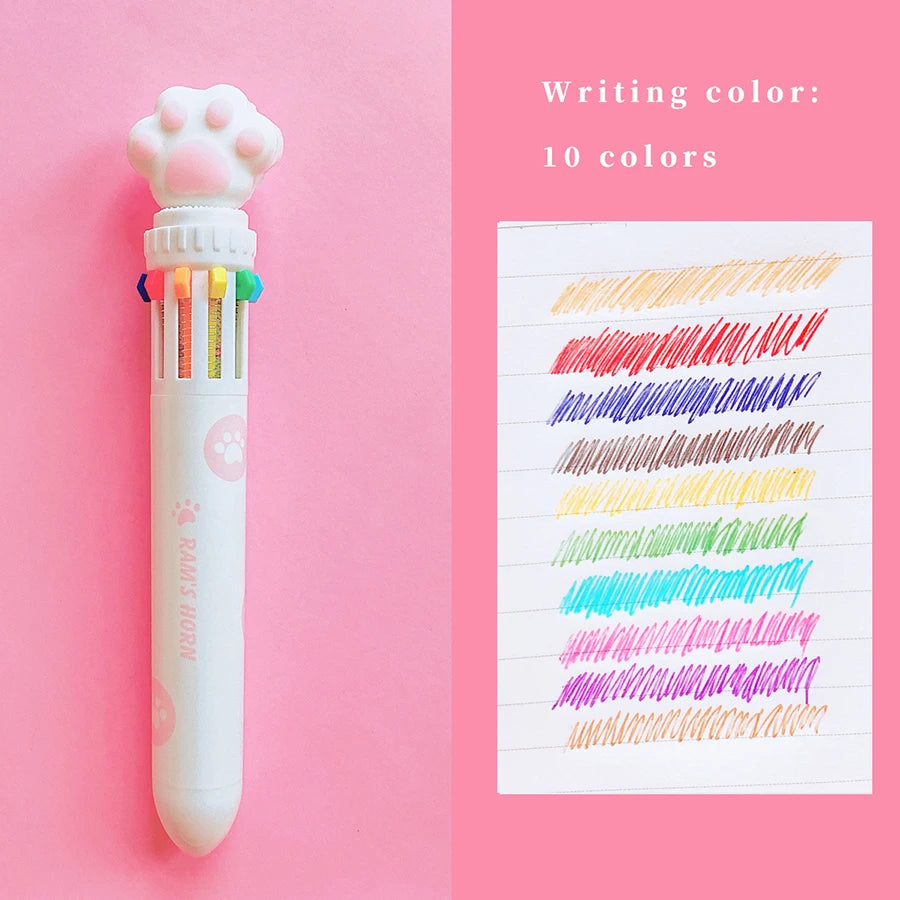 Cute Kawaii Cat Paw Cartoon Silicone And Beautiful 10 Colors Chunky Ballpoint Pen School And Office Supply, kind Gift Stationery