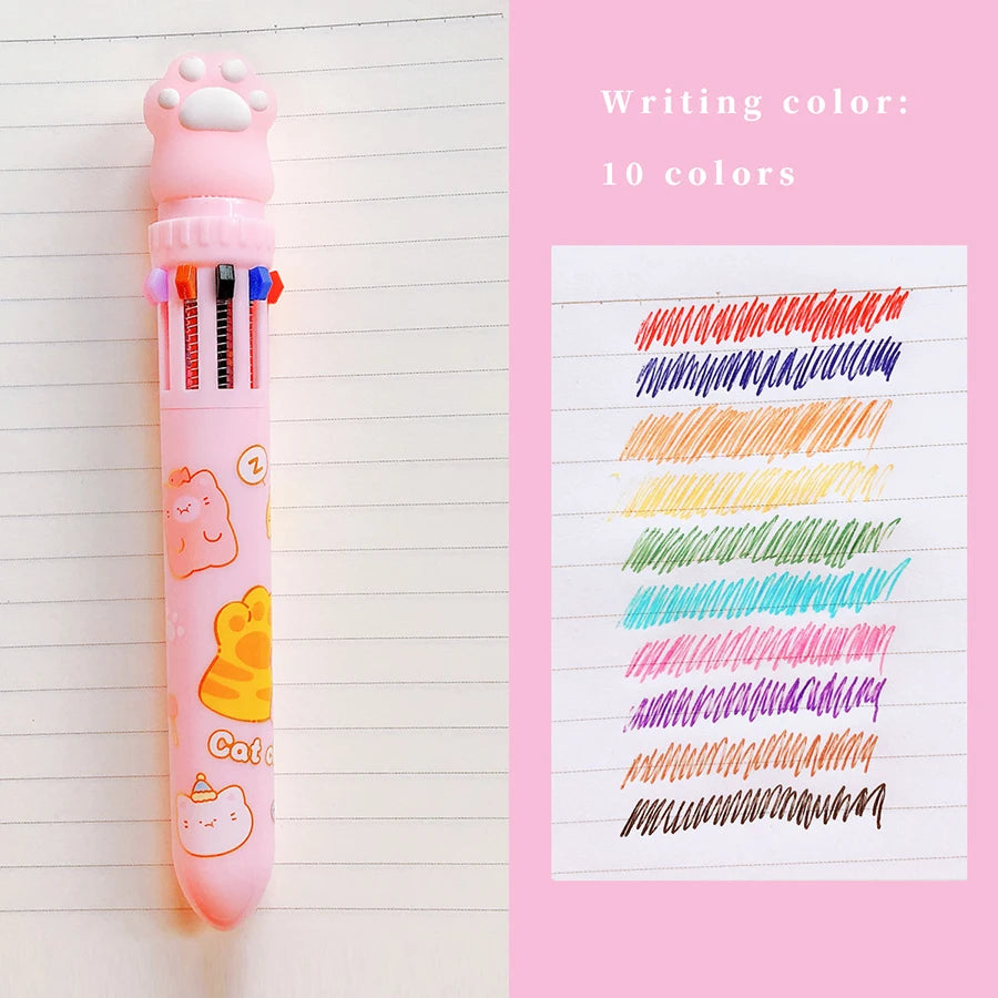 Cute Kawaii Cat Paw Cartoon Silicone And Beautiful 10 Colors Chunky Ballpoint Pen School And Office Supply, kind Gift Stationery