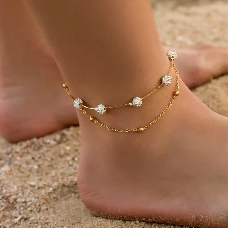 Neue Mode Sommer Strand Fuß Kette Schmuck Für Frauen Exquisite Gold Silber Farbe Glänzenden Strass Ankle Armbänder Fußkettchen