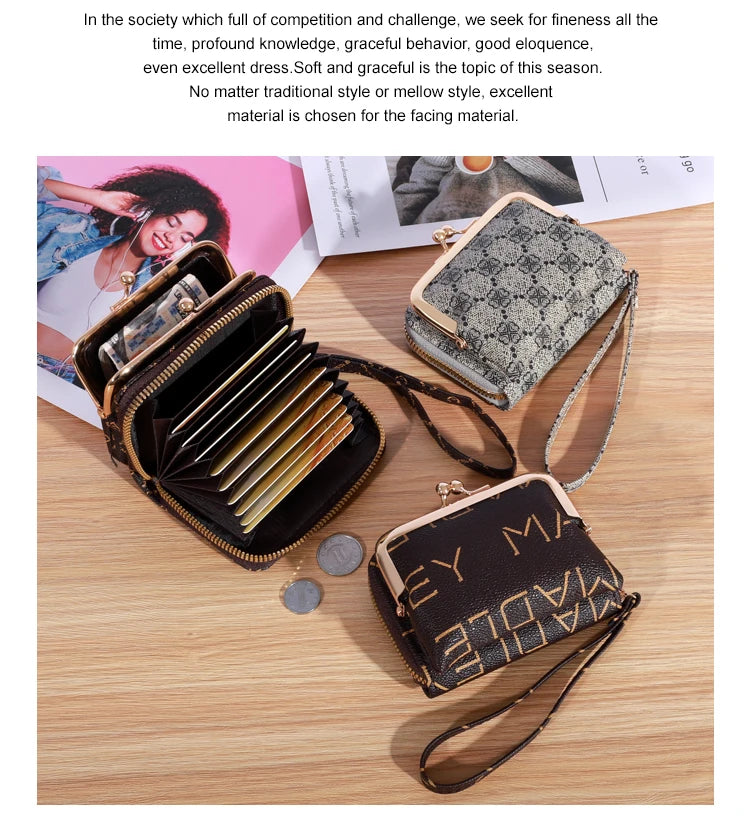 New Wallet Girl's Wrist Strap Short Charm Flower Zero Wallet Large Capacity Coin Clip Bag Letter Multi Card Card Bag Money Clip