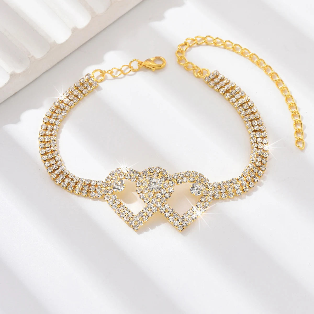 Attractive Women's Trendy Claw Chain Series, Double Peach Heart Feet Chain Outdoor Tourism Beach Banquet Party Festival Gift, Luxury Crystal Anklet, Nice Gift For Christmas, Silver And Gold Anklet