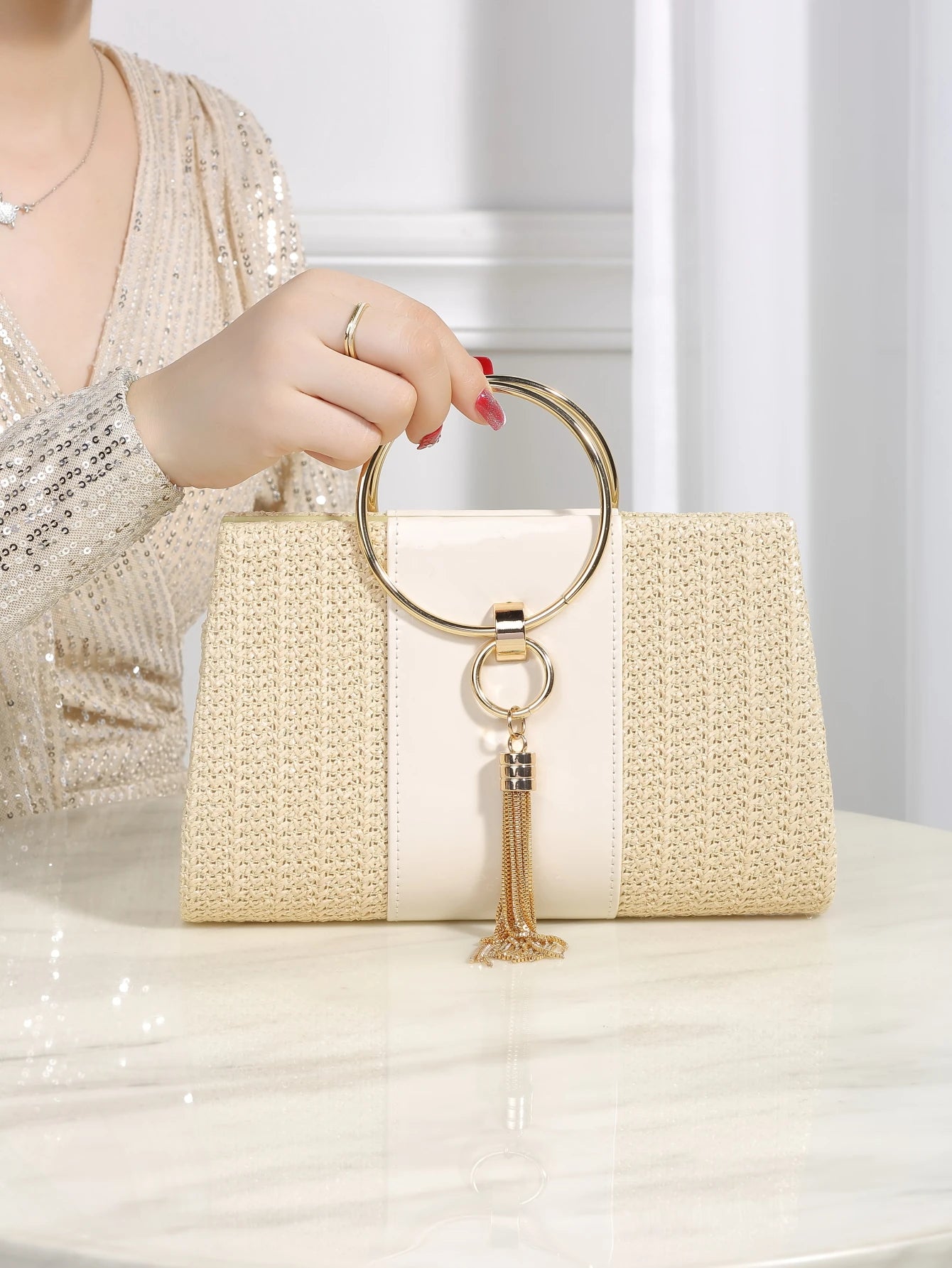 1 Piece Bohemian Resort Woven Large Capacity Clutch Bag, Elegant Ladies Fashion Square Straw Evening Bag