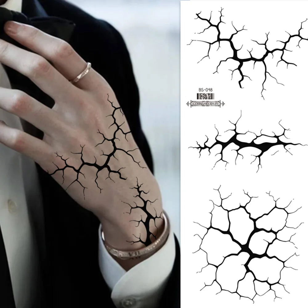 2Sheets Large Halloween Black Lightning Temporary Tattoo Sticker for Halloween makeup – Realistic Vein Design Face Tattoo Body A
