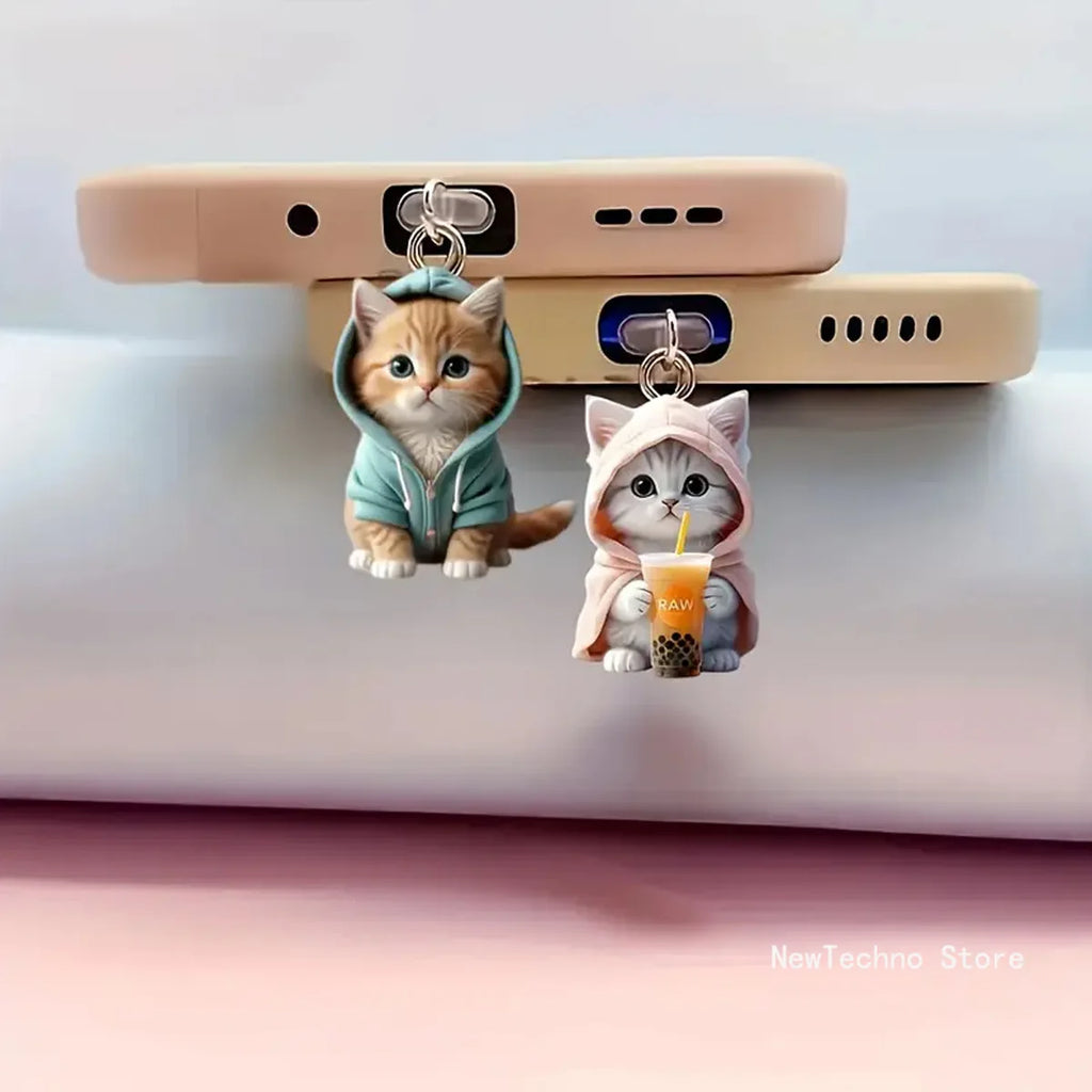 Cute Cat Decorative Accessories, Girly Hanging Accessories Universal Dust Plug Phone Gift, Attractive Dust Plug for iPhone And Samsung Type-C Interface