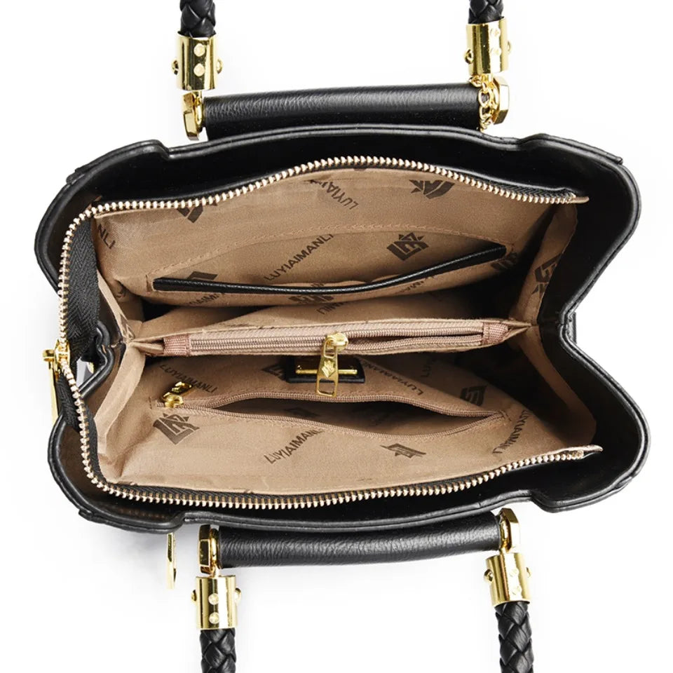 Woven Handle Elegant Handbag for Women High Quality Leather Top-Handle Bags Ladies Shoulder Crossbody Bag Quality Casual Tote