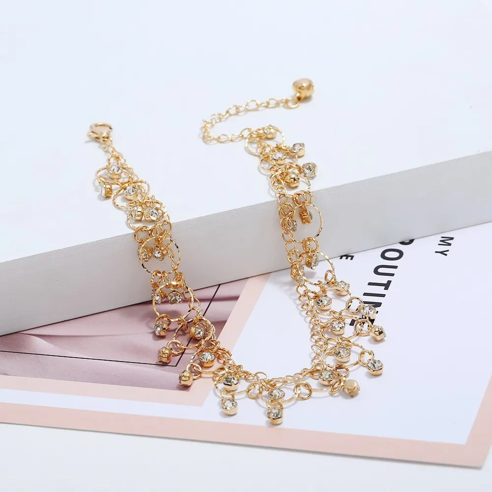 Neue Mode Sommer Strand Fuß Kette Schmuck Für Frauen Exquisite Gold Silber Farbe Glänzenden Strass Ankle Armbänder Fußkettchen
