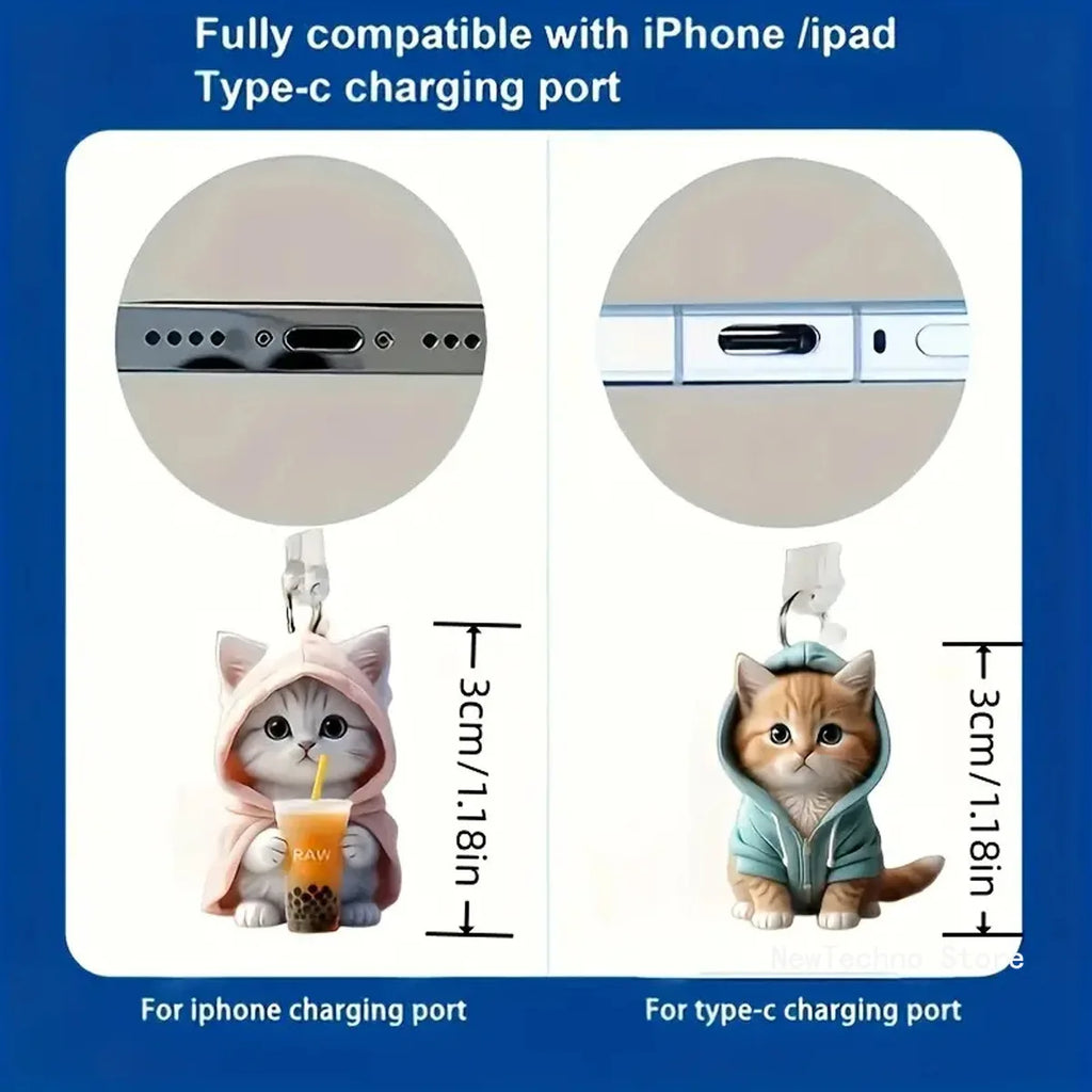 Cute Cat Decorative Accessories, Girly Hanging Accessories Universal Dust Plug Phone Gift, Attractive Dust Plug for iPhone And Samsung Type-C Interface
