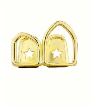 Hip Hop Hollow Double Teeth Grillz Punk 14K Gold Plated Tooth Caps Decor Braces Dental Grills For Women Men Jewelry