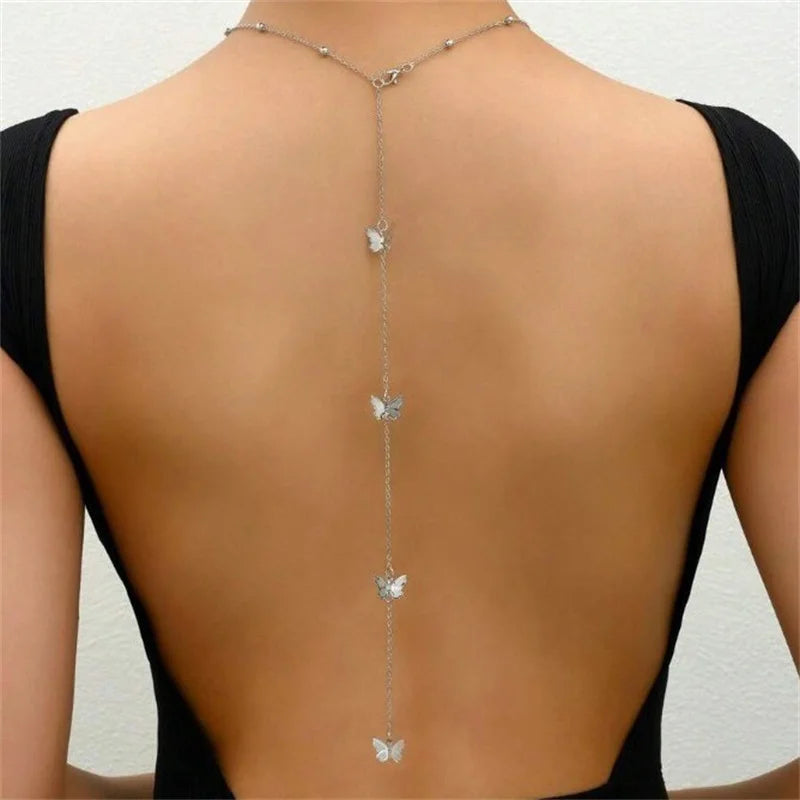 Neue Schmetterling Zurück Tropfen Kette Halskette Für Frauen Elegante Lange Backless Quaste Halskette Hochzeit Strand Party Urlaub Schmuck