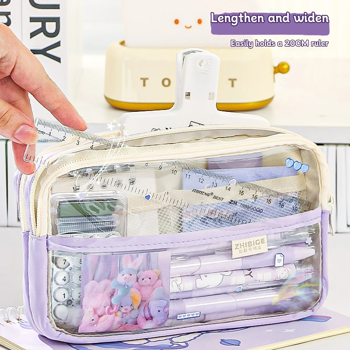 1Pc Transparent Four-Layer Pencil Bag Student Stationery Bag Large Capacity Storage Bag School Office Supplies Stationery