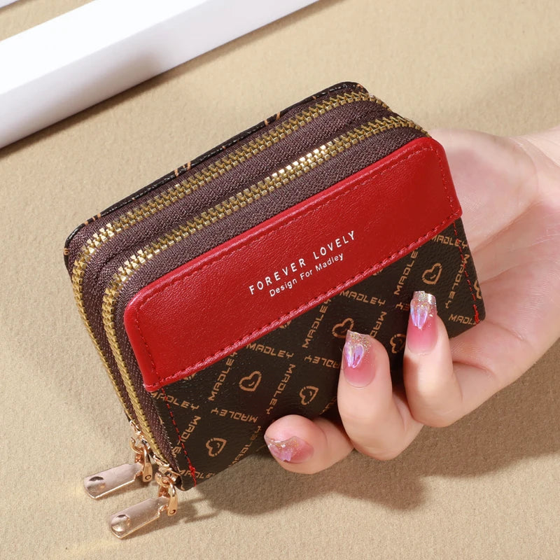 RFID Protection Mini Wallet - Chic Faux Leather with Double Zipper, Multiple Card Slots & Slip Pocket, Compact Classic Clutch