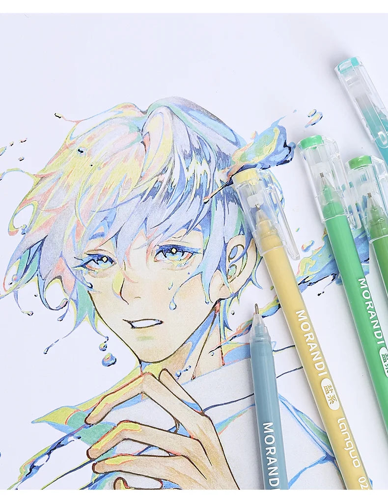 Kawaii Morandi Gray Pens, Functional Set Multi Color Gel Ink Pens, Beautiful Vintage Marker Liner Ballpoint Pen School And Office Stationery Gift Pen