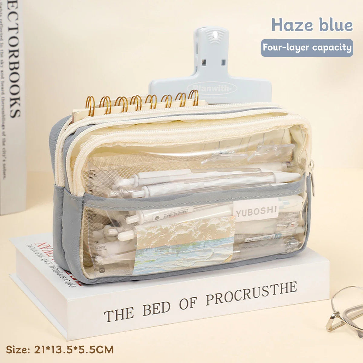 1Pc Transparent Four-Layer Pencil Bag Student Stationery Bag Large Capacity Storage Bag School Office Supplies Stationery