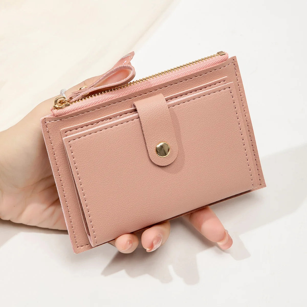 Adorable Minimalist And Fashionable Women's Short Card Bag, Thin Mini PU Leather Wallet, Amazing women's credit card holder wallet, Stunning Trendy Practical Gift For Cute Girls, Lovely Pink Wallet, Nice Blue Color, Kind Pink