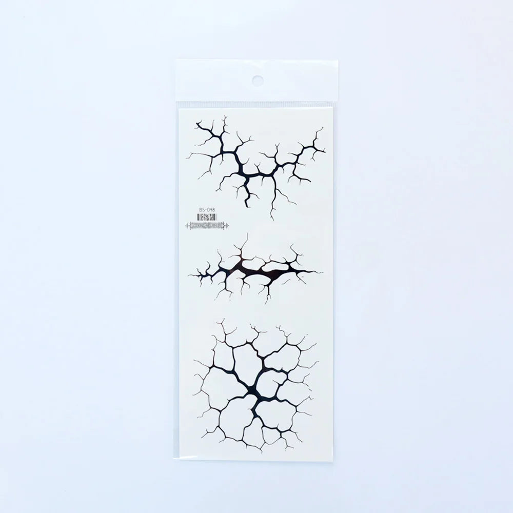 2Sheets Large Halloween Black Lightning Temporary Tattoo Sticker for Halloween makeup – Realistic Vein Design Face Tattoo Body A