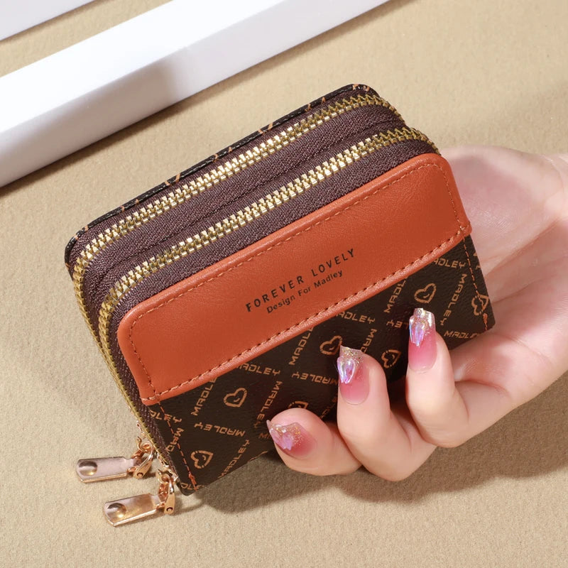 RFID Protection Mini Wallet - Chic Faux Leather with Double Zipper, Multiple Card Slots & Slip Pocket, Compact Classic Clutch