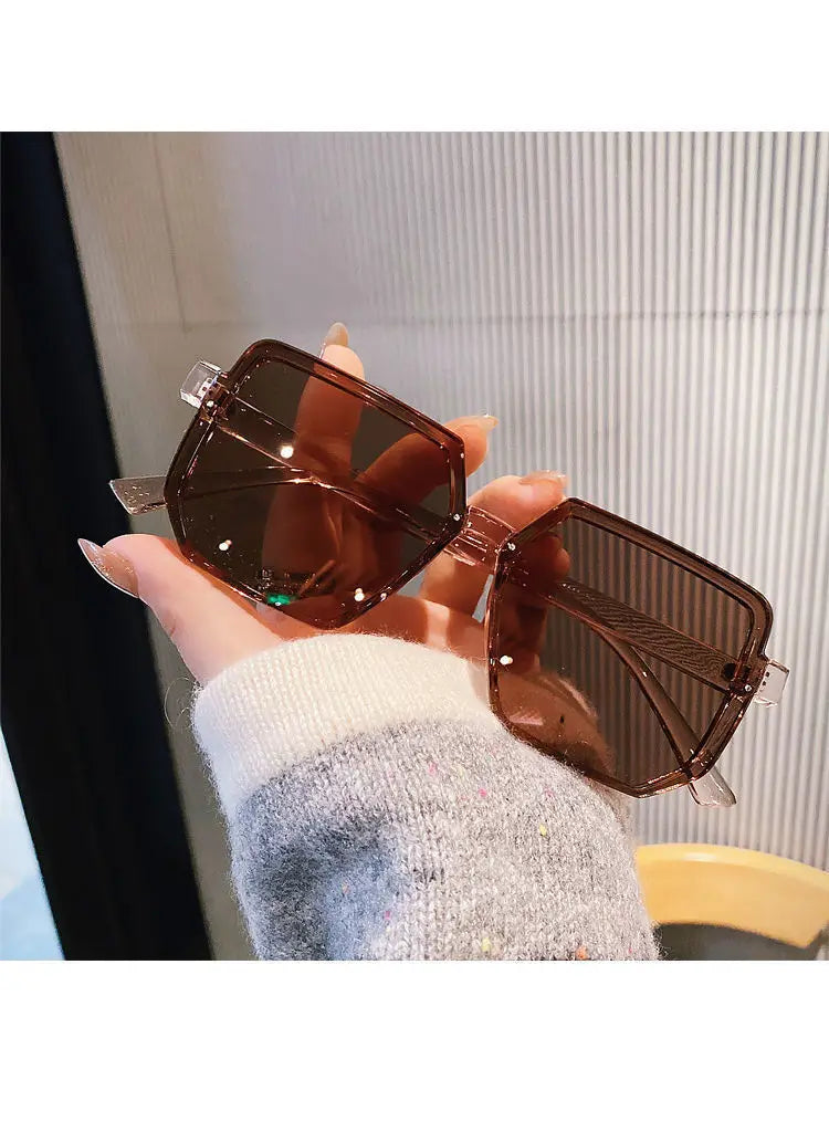 Big Frame Vintage Sunglasses Women, Elegant Square Sun Glasses Retro Eye Glasses Goggle for Female Polygon Sunglasses  