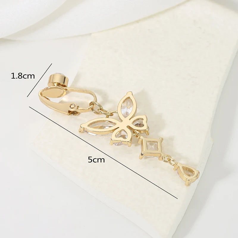 Clip On Belly Button Ring, Butterfly Shape Copper Zircon, Nice Belly Piercing Umbilical Navel Body Jewelry, Charming Trendy Fashion Style