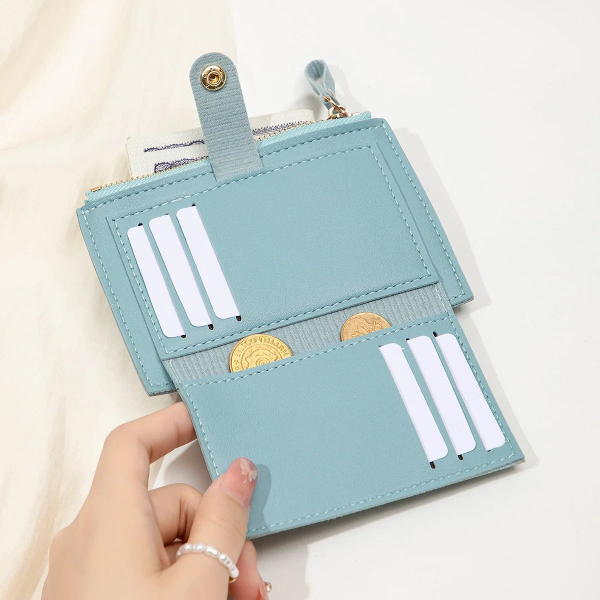 Adorable Minimalist And Fashionable Women's Short Card Bag, Thin Mini PU Leather Wallet, Amazing women's credit card holder wallet, Stunning Trendy Practical Gift For Cute Girls, Lovely Pink Wallet, Nice Blue Color, Kind Pink