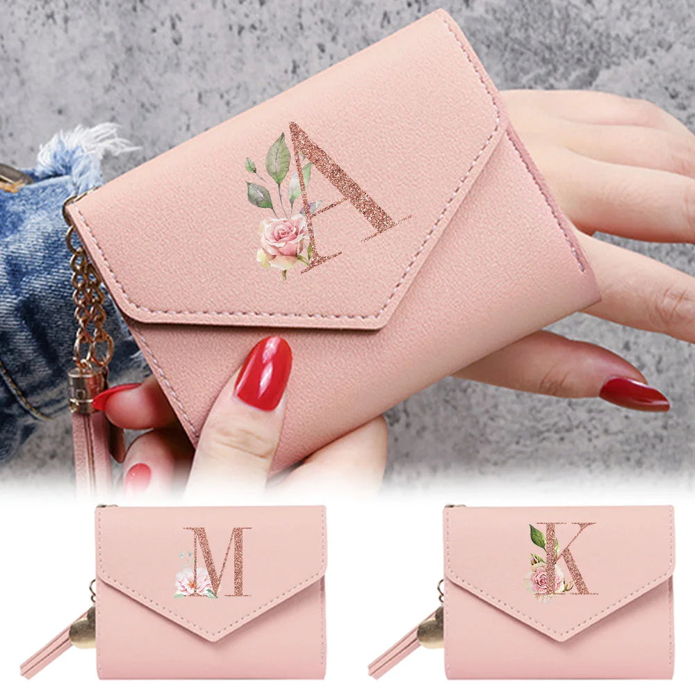 Women'S Wallet Clutch Fashion Leather Short Style Purse Multi Caroslot Coin Purse RFID Blocking Case Rose Gold Pattern