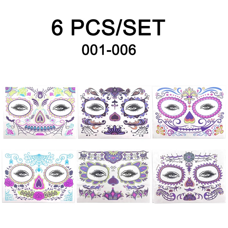 Face Festival Tattoo Costume Party Stickers Halloween Waterproof Temporary Tattoo Stickers Makeup Body Dress Up Decoration