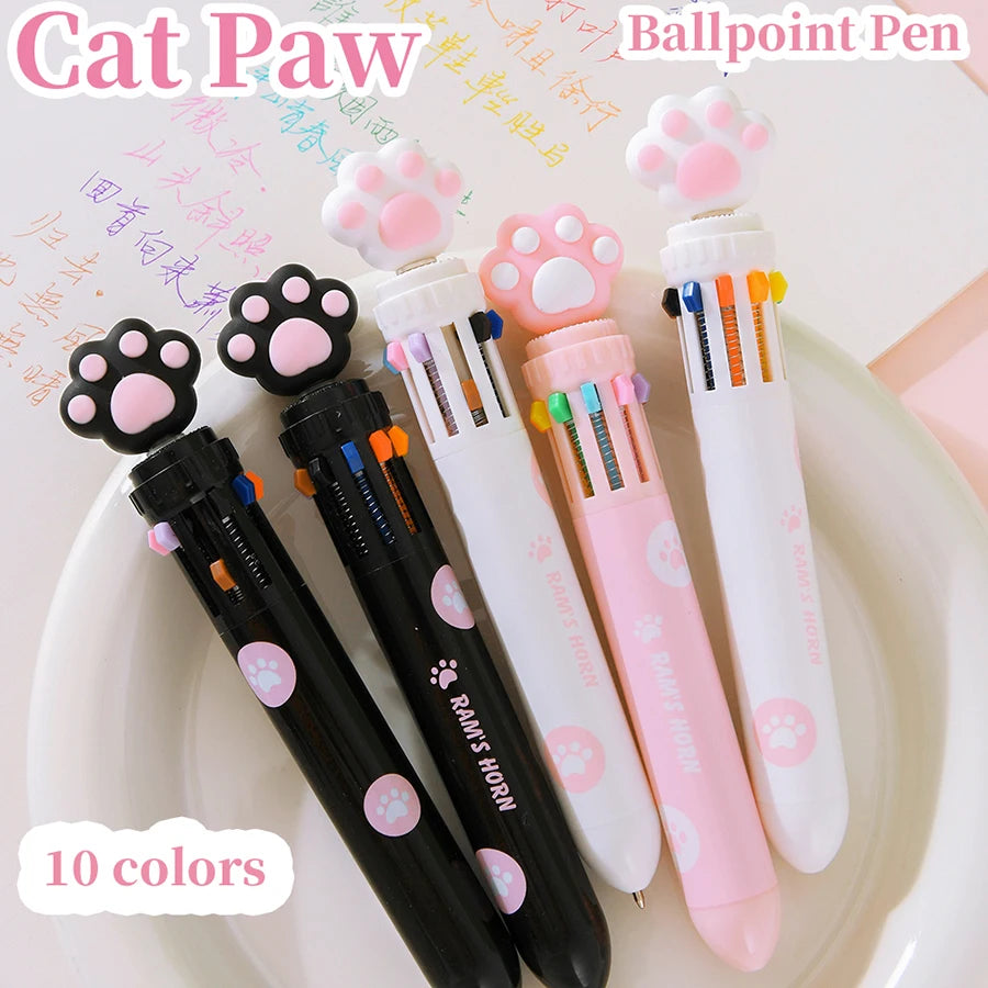 Cute Kawaii Cat Paw Cartoon Silicone And Beautiful 10 Colors Chunky Ballpoint Pen School And Office Supply, kind Gift Stationery