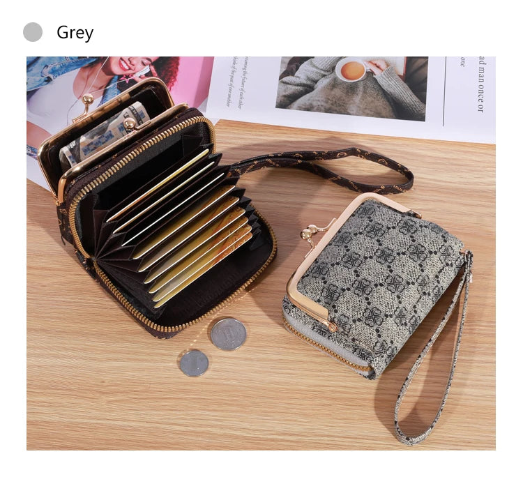 New Wallet Girl's Wrist Strap Short Charm Flower Zero Wallet Large Capacity Coin Clip Bag Letter Multi Card Card Bag Money Clip