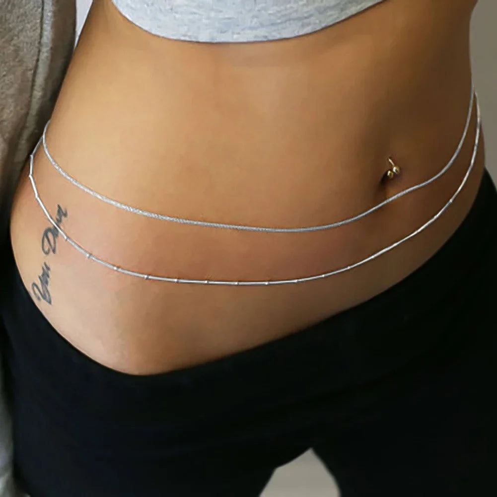 Sexy Satellite Thin Beads Belly Chain Stainless Steel Coin Charm Belt Waist Chain Fashion Summer Beach Women Body Jewelry