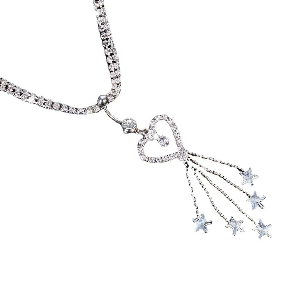 Boho Heart Dangle Rhinestone, Nice Piercing Navel Chain Belly Button Ring with Waist Chain Girls, Pretty Navel Piercing, Lovely Body Jewelry From Veloratok