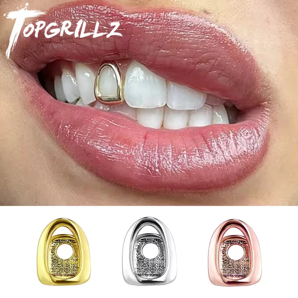 Beautiful Hip Hop Single Hollow Teeth Caps For Women And Men Braces, Simple Glossy Tooth Grills Jewelry, Cosplay Dental Grillz