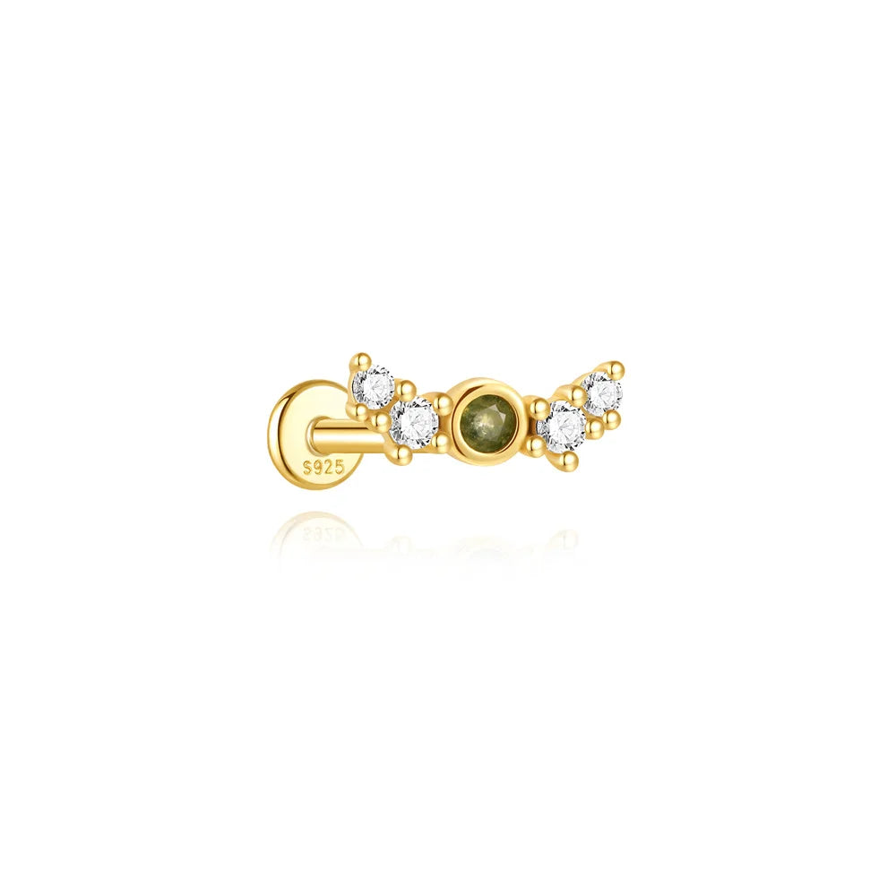 Natural Moss Agate Threaded Puncture Ear Bone, Nail 925 Sterling Silver Tassel Geometric, Nice Green Moss Piercing Earring