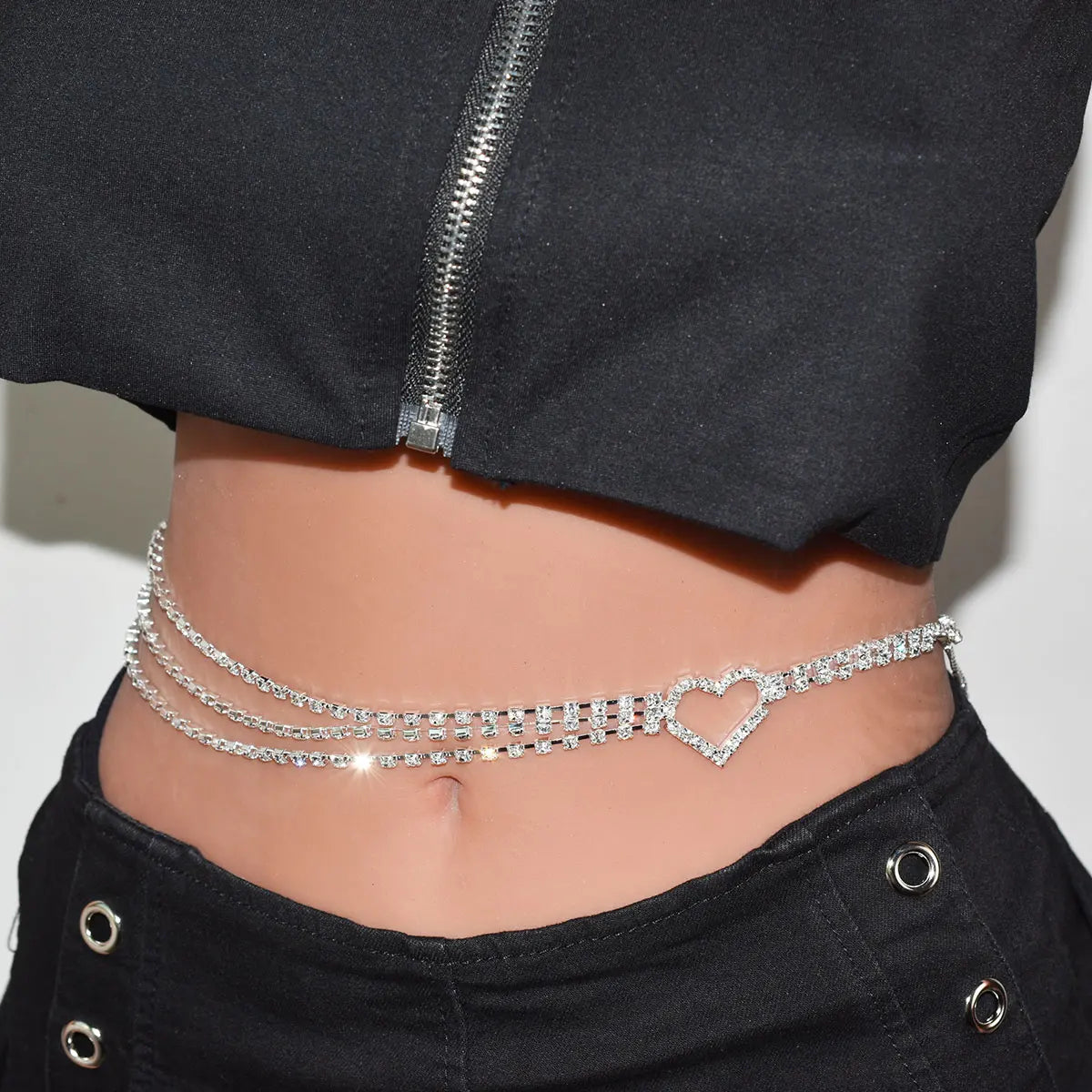 Sexy Shiny Women's Body Jewelry, Fashion Love Crystal Waist Chain With Rhinestone Music, Unique Beach Party Clothing Accessories