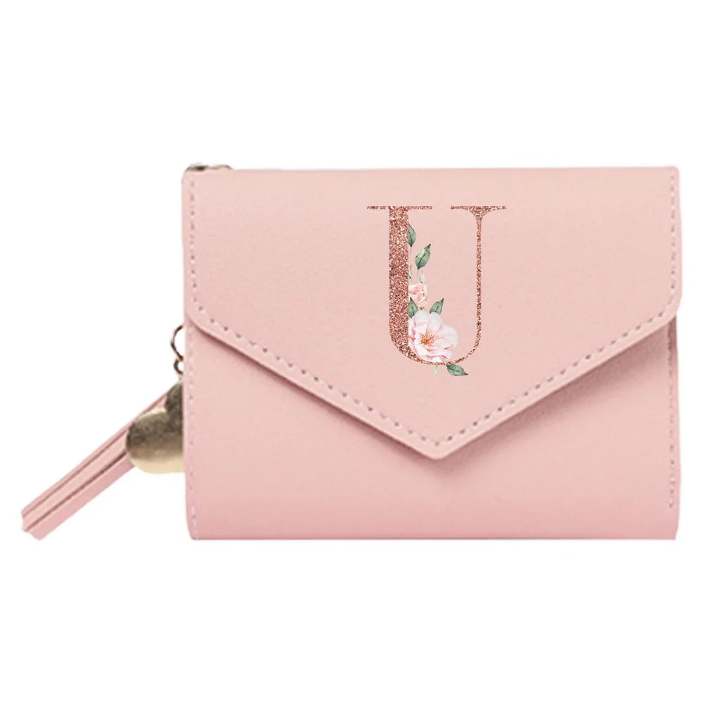 Women'S Wallet Clutch Fashion Leather Short Style Purse Multi Caroslot Coin Purse RFID Blocking Case Rose Gold Pattern