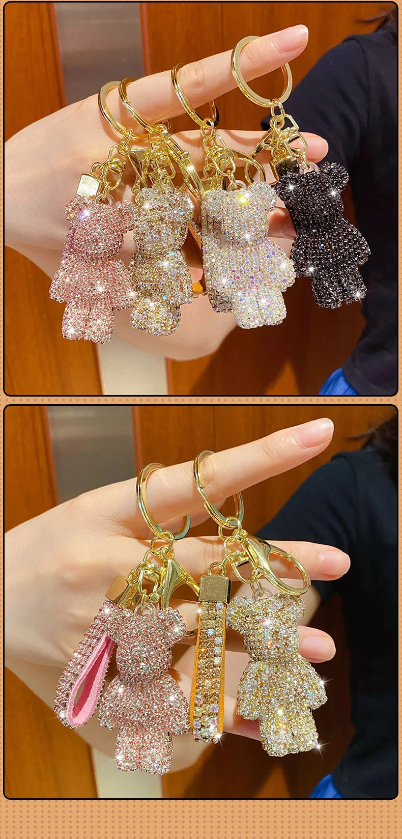 Cute Rhinestones Tassel Bear Keychain Couple Keychain, Beautiful Girl Decoration Kind Small Pendant Car Key Ring Student Bag Pendant