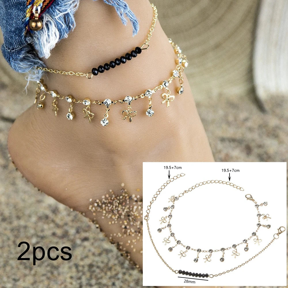 Neue Mode Sommer Strand Fuß Kette Schmuck Für Frauen Exquisite Gold Silber Farbe Glänzenden Strass Ankle Armbänder Fußkettchen