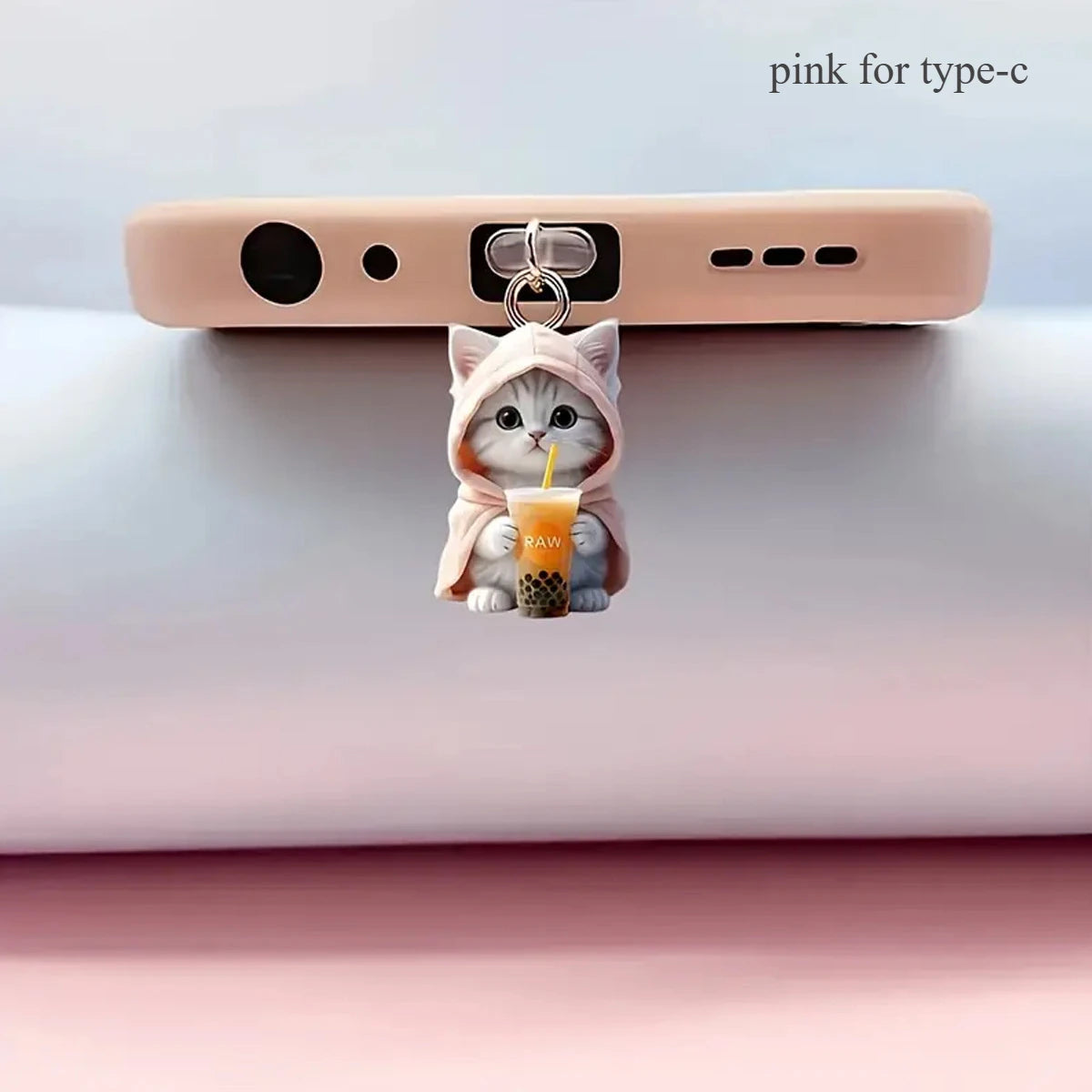 Cute Cat Decorative Accessories, Girly Hanging Accessories Universal Dust Plug Phone Gift, Attractive Dust Plug for iPhone And Samsung Type-C Interface