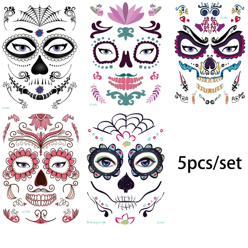 Face Festival Tattoo Costume Party Stickers Halloween Waterproof Temporary Tattoo Stickers Makeup Body Dress Up Decoration