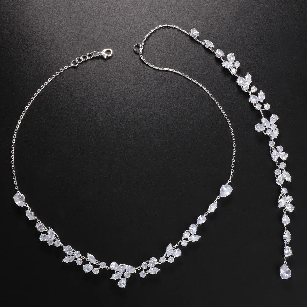 Beautiful Leaf Zircon Bridal Back Necklace Metal Chain for Girls, Festival Wedding Jewelry Beach Rhinestone Body Chain, Charming Party Gift