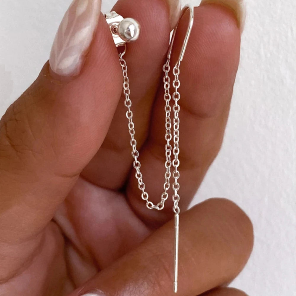 925 Sterling Silver 1pc, Geometry Multi Piercing Stud Earrings For Women, K Gold Simple Elegant Tassel Jewelry, beautiful Gift