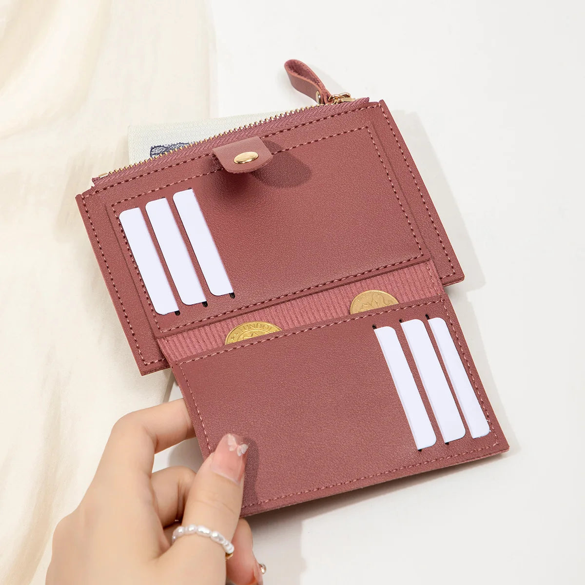 Adorable Minimalist And Fashionable Women's Short Card Bag, Thin Mini PU Leather Wallet, Amazing women's credit card holder wallet, Stunning Trendy Practical Gift For Cute Girls, Lovely Pink Wallet, Nice Blue Color, Kind Pink