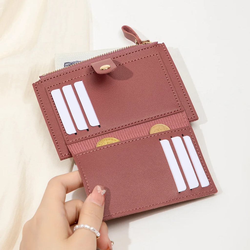 Adorable Minimalist And Fashionable Women's Short Card Bag, Thin Mini PU Leather Wallet, Amazing women's credit card holder wallet, Stunning Trendy Practical Gift For Cute Girls, Lovely Pink Wallet, Nice Blue Color, Kind Pink