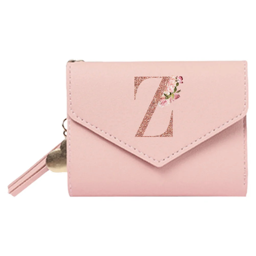 Women'S Wallet Clutch Fashion Leather Short Style Purse Multi Caroslot Coin Purse RFID Blocking Case Rose Gold Pattern