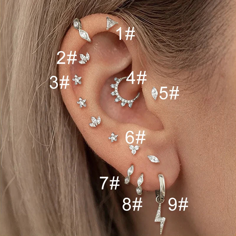 Septum Conch Tragus Piercing Earrings for Women Crown Star Zircon Gold Color Helix Daith Lobe Cartilage Piercing Ear Jewelry, Charming Gift For Her