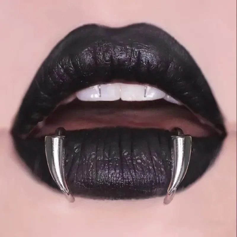 2PCS Stainless Steel Personalised Sharp Teeth Fake Piercing Lip Ring Punk Exaggerated Jewelry for Women Gothic Body Jewelry