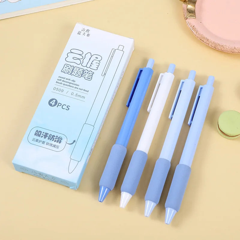 4pcs/box kawaii Gel Pen Korean Simplicity Pen Soft Handle Stationery Pen Black Ink 0.5mm Scrapbook Cute Pen Student Supplies