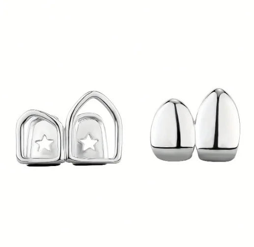 Hip Hop Hollow Double Teeth Grillz Punk 14K Gold Plated Tooth Caps Decor Braces Dental Grills For Women Men Jewelry