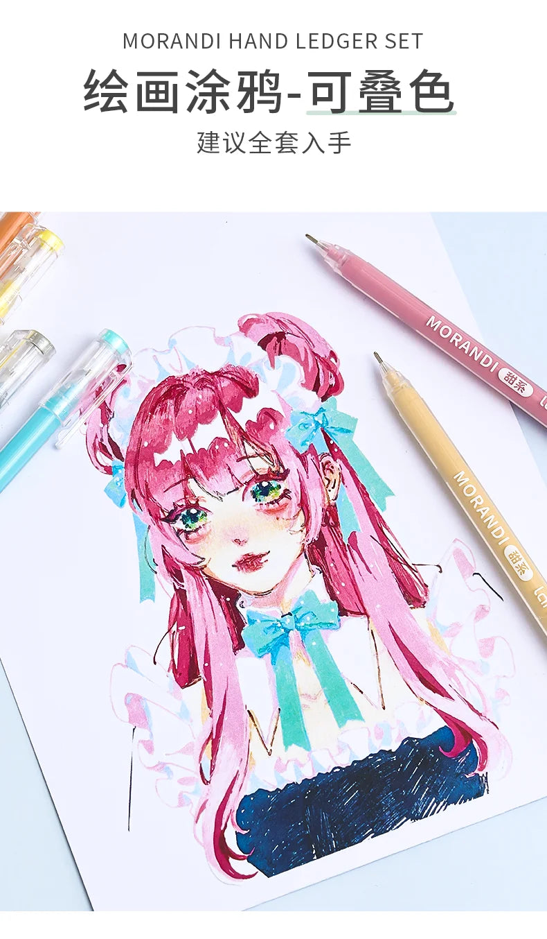 Kawaii Morandi Gray Pens, Functional Set Multi Color Gel Ink Pens, Beautiful Vintage Marker Liner Ballpoint Pen School And Office Stationery Gift Pen