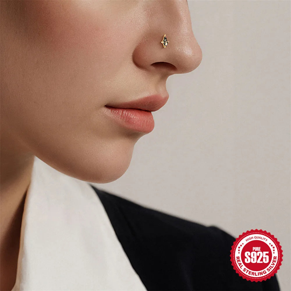 Natural Moss Agate Threaded Puncture Ear Bone, Nail 925 Sterling Silver Tassel Geometric, Nice Green Moss Piercing Earring