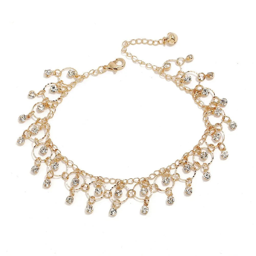 Neue Mode Sommer Strand Fuß Kette Schmuck Für Frauen Exquisite Gold Silber Farbe Glänzenden Strass Ankle Armbänder Fußkettchen